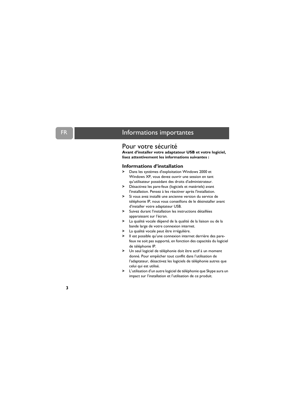 Informations importantes, Pour votre sécurité | Philips VOIP021 User Manual | Page 29 / 72