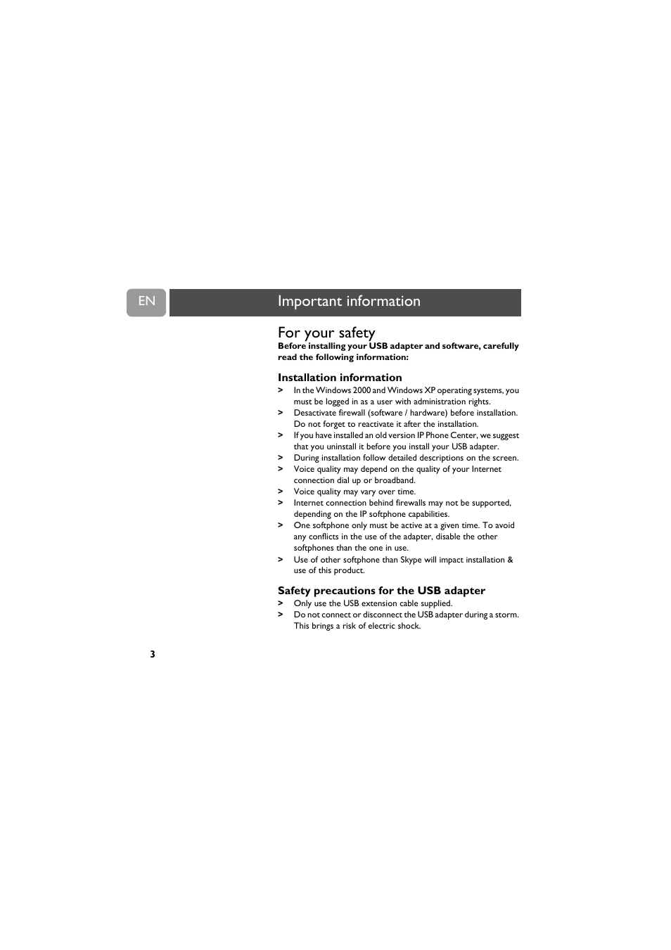 Important information, 3 important information, For your safety | Philips VOIP021 User Manual | Page 4 / 72