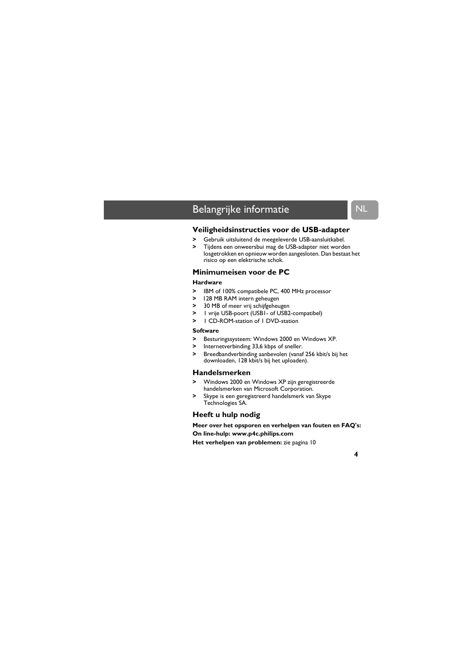 Belangrijke informatie | Philips VOIP021 User Manual | Page 43 / 72