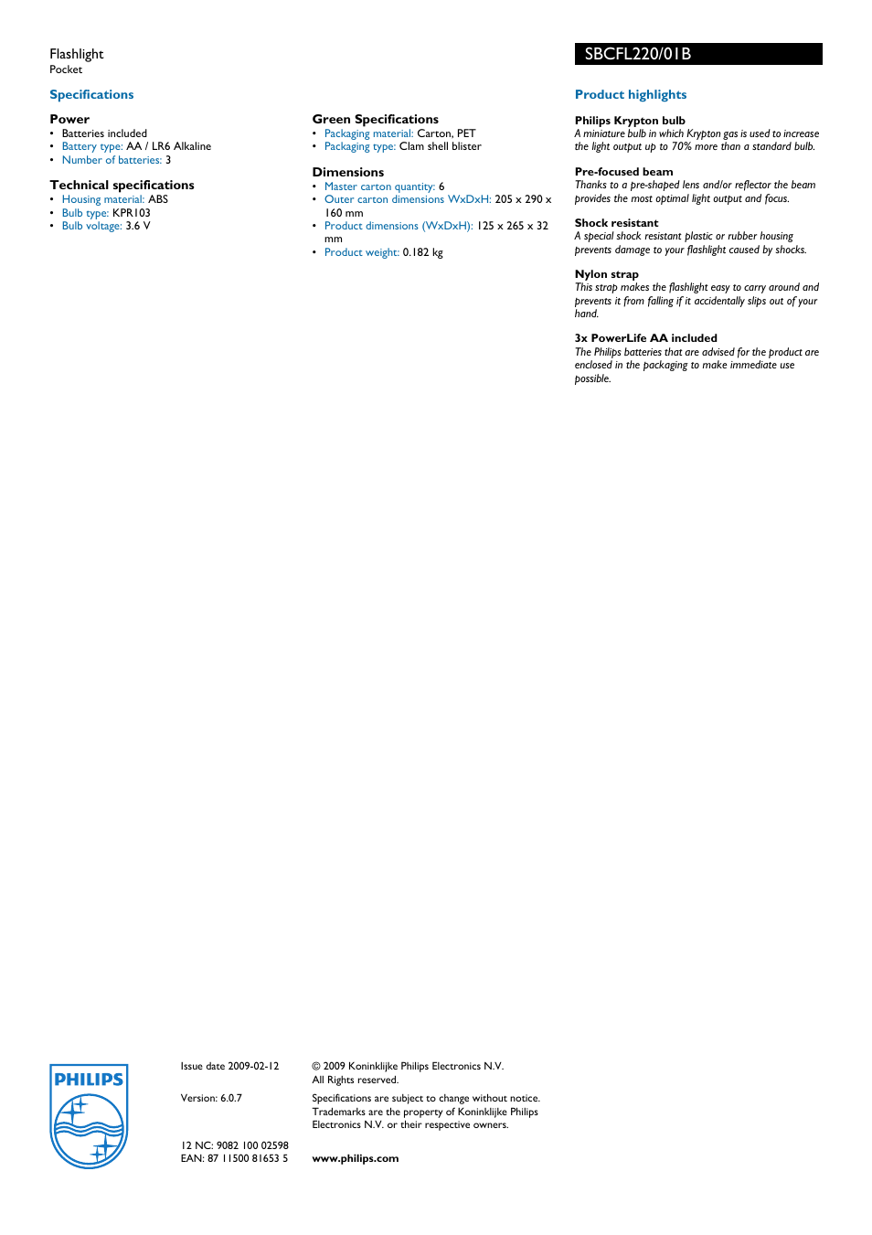 Philips Pocket SBCFL220 User Manual | Page 2 / 2