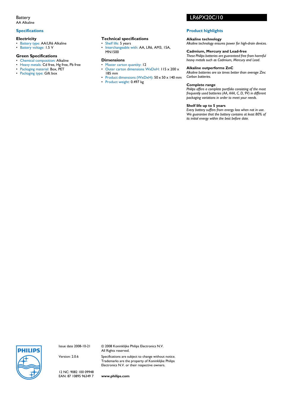 Philips LR6PX20C User Manual | Page 2 / 2
