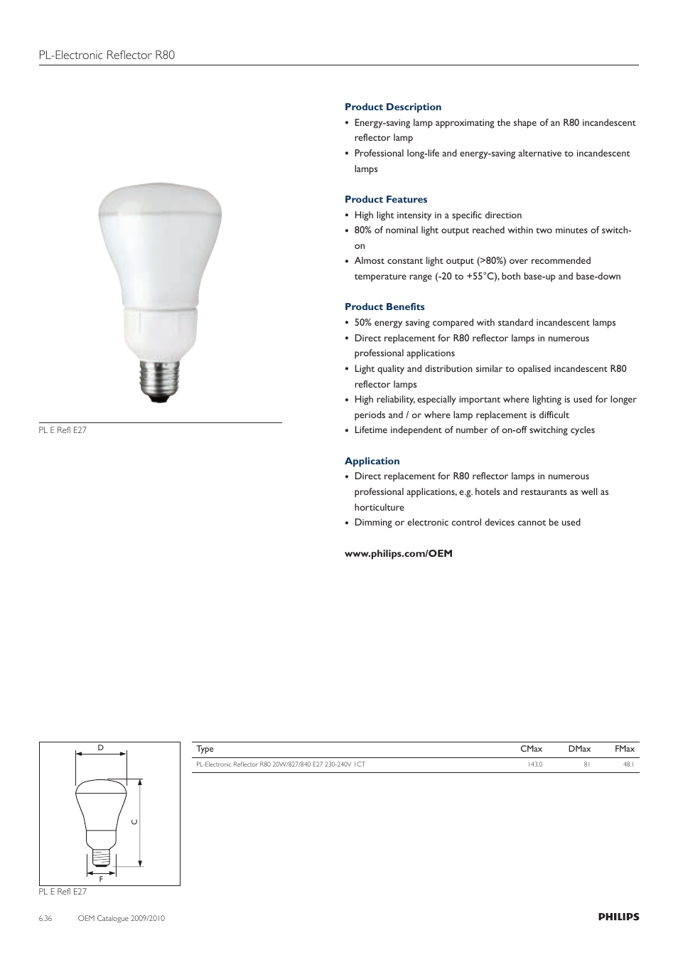 Pl-electronic reflector r80 | Philips Compact Fluorescent Lamp User Manual | Page 37 / 42