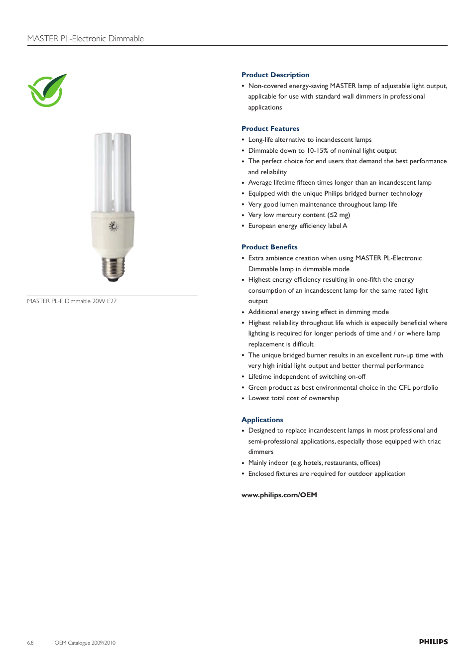 Master pl-electronic dimmable | Philips Compact Fluorescent Lamp User Manual | Page 9 / 42