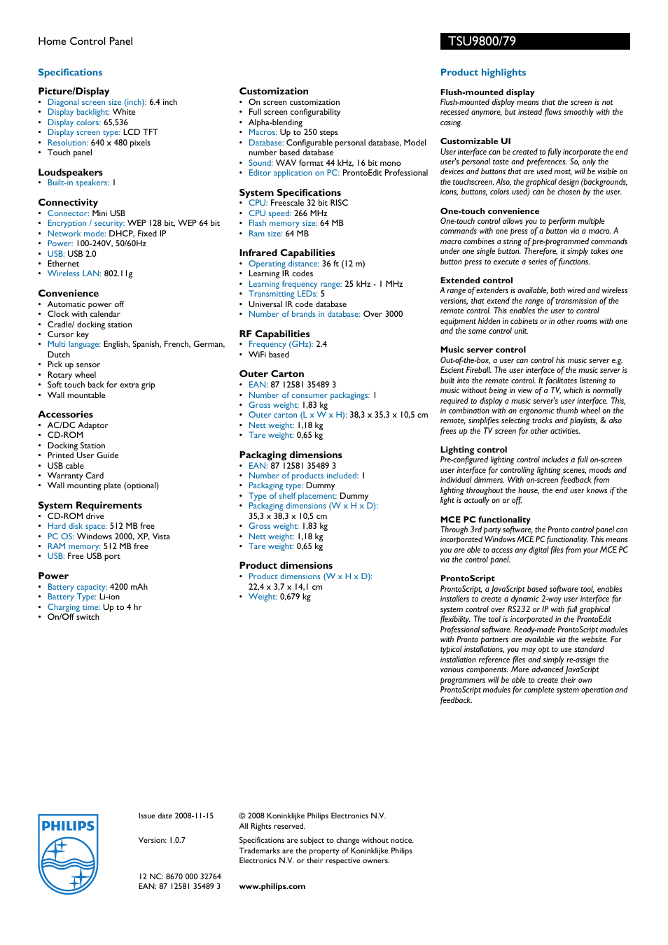 Philips TSU9800 User Manual | Page 2 / 2
