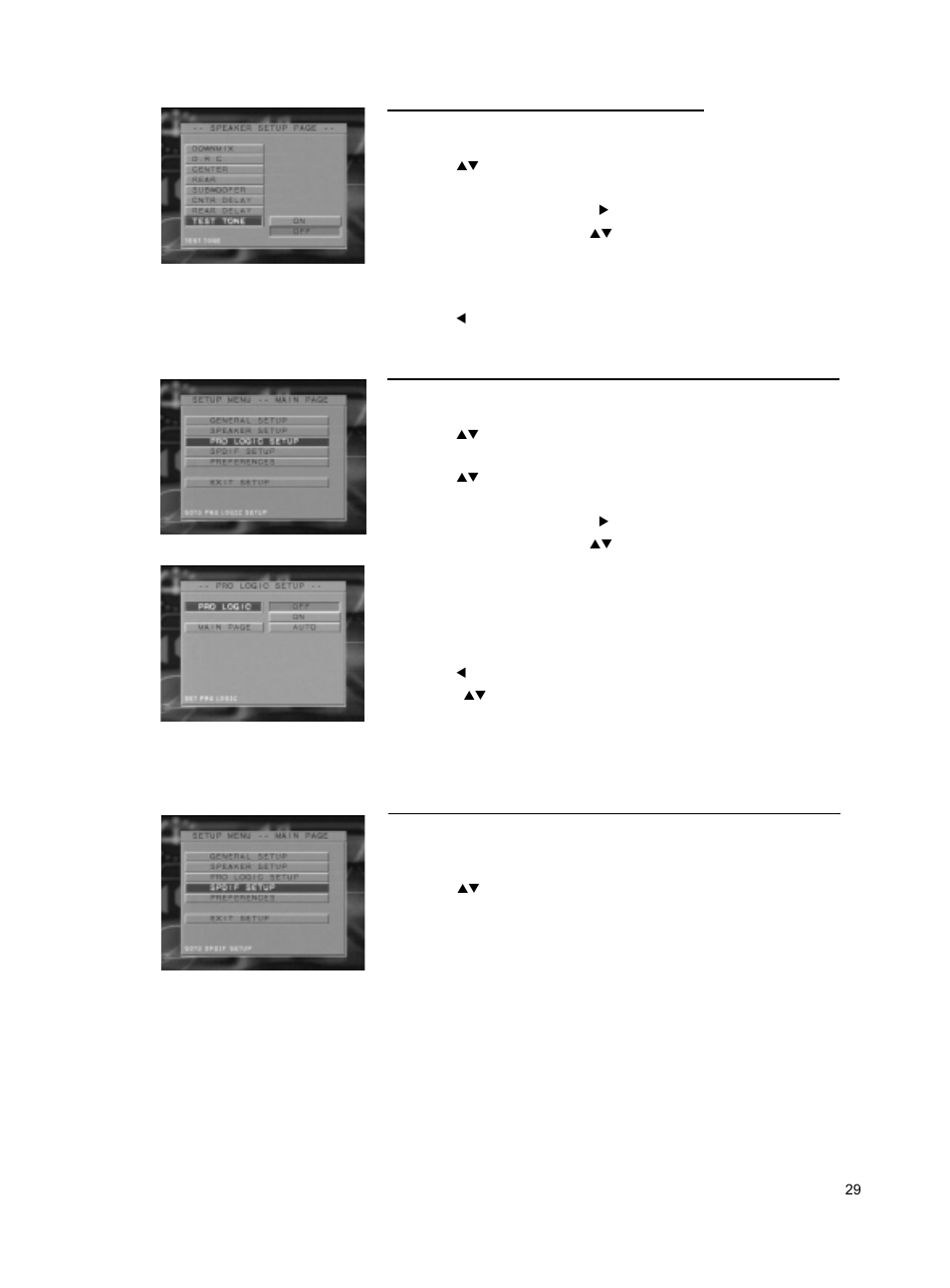 Pro logic setup, Setup menu | Philips DVD762K User Manual | Page 28 / 37