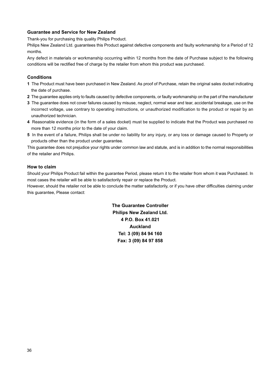 New zealand warranty | Philips DVD762K User Manual | Page 35 / 37