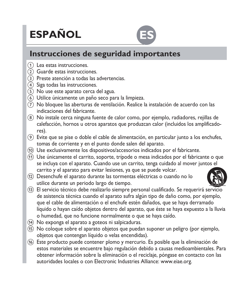 Español, Instrucciones de seguridad importantes | Philips Fidelio Docking speaker DS 3000 User Manual | Page 10 / 27