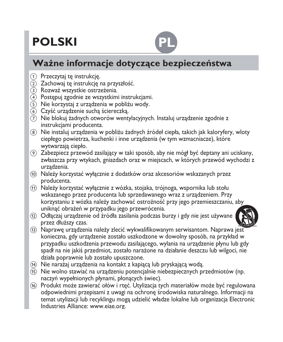 Polski, Ważne informacje dotyczące bezpieczeństwa | Philips Fidelio Docking speaker DS 3000 User Manual | Page 19 / 27