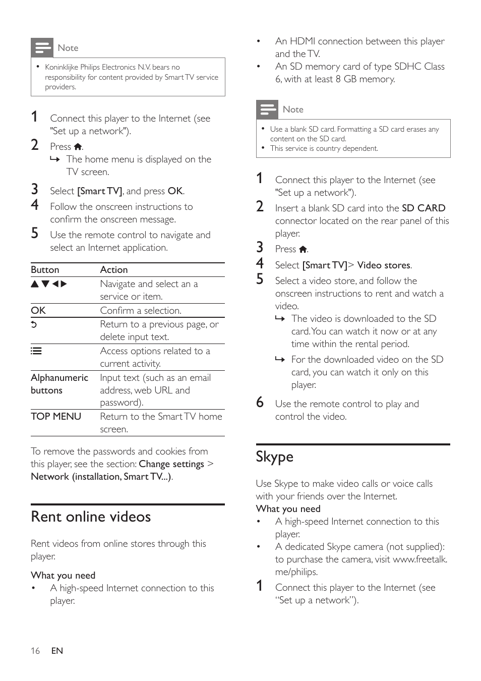 Rent online videos, Skype | Philips BDP7700 User Manual | Page 16 / 30