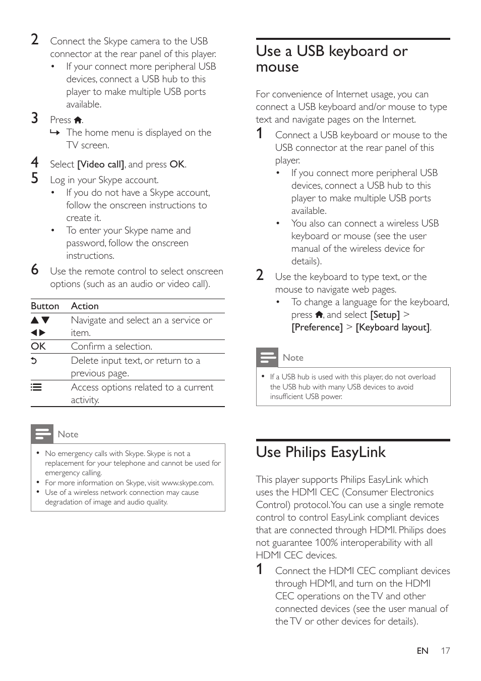 Use a usb keyboard or mouse, Use philips easylink | Philips BDP7700 User Manual | Page 17 / 30