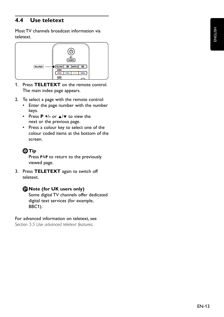 4 use teletext, 4�4 use teletext | Philips Remote Starter User Manual | Page 15 / 56