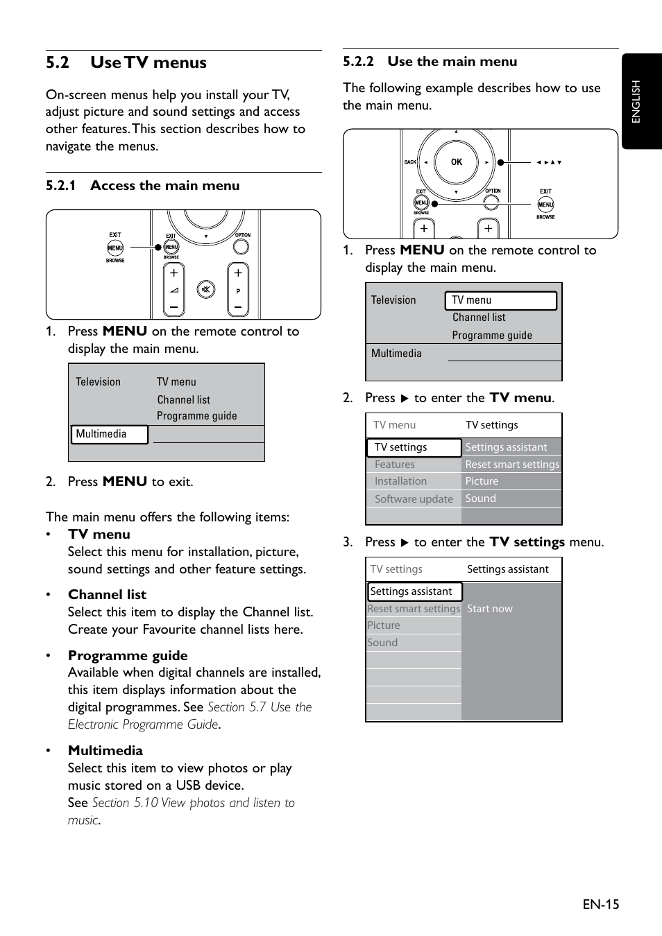 2 use tv menus, 5�2 use tv menus | Philips Remote Starter User Manual | Page 17 / 56