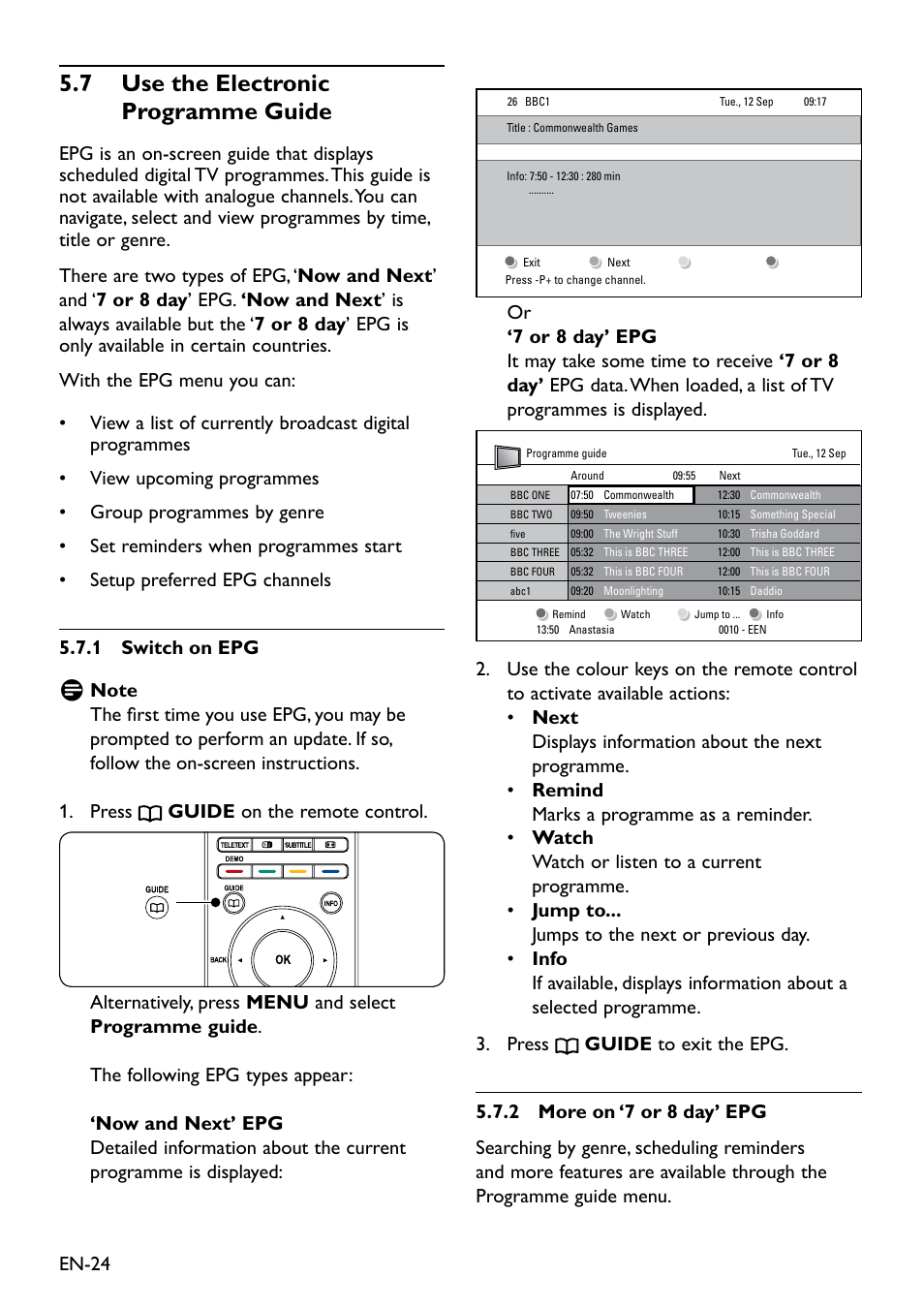 7 use the electronic programme guide, 7 use the electronic programme guide, 5�7 use the electronic programme guide | Philips Remote Starter User Manual | Page 26 / 56