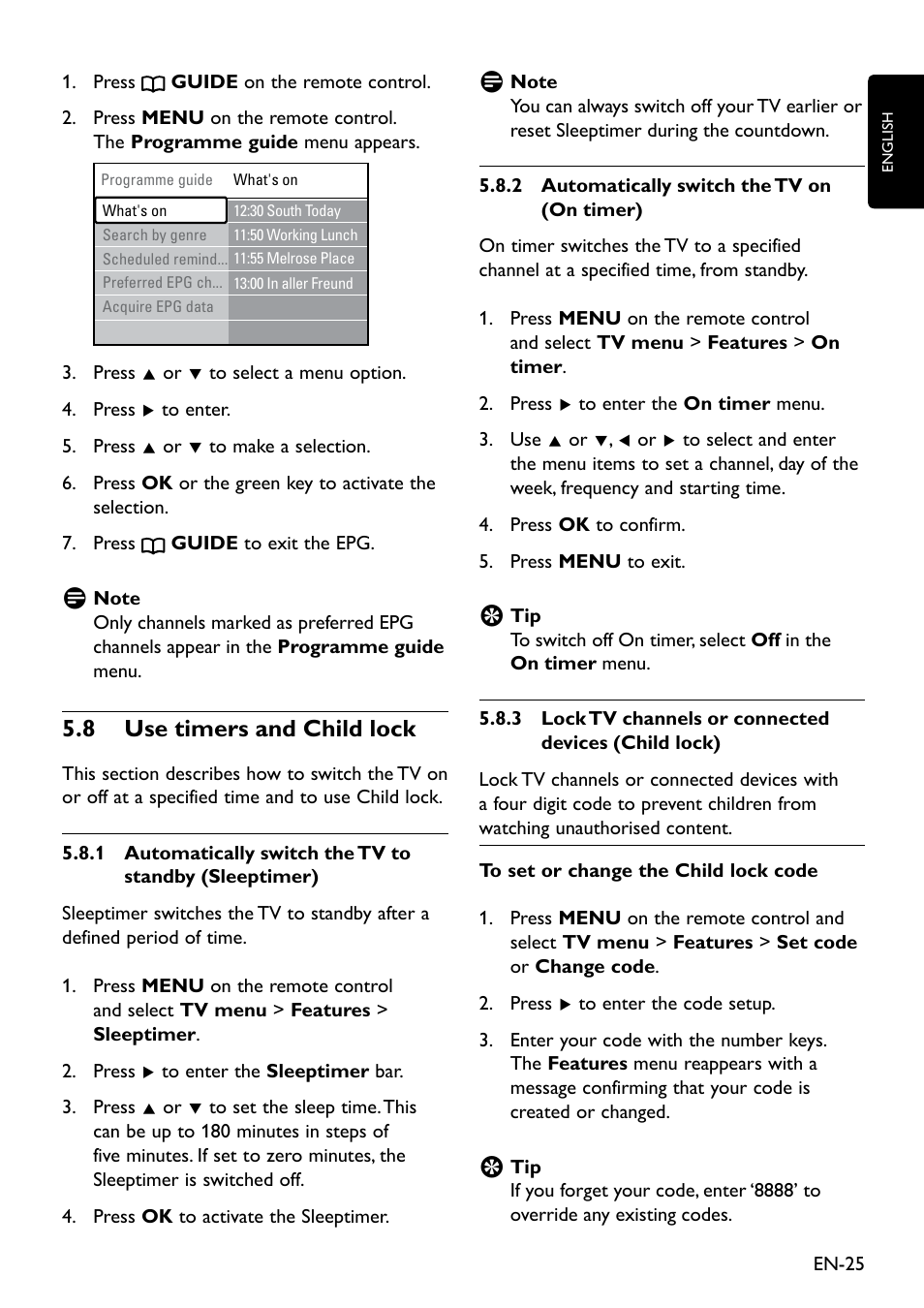 8 use timers and child lock, 8 use timers and child lock, 5�8 use timers and child lock | Philips Remote Starter User Manual | Page 27 / 56