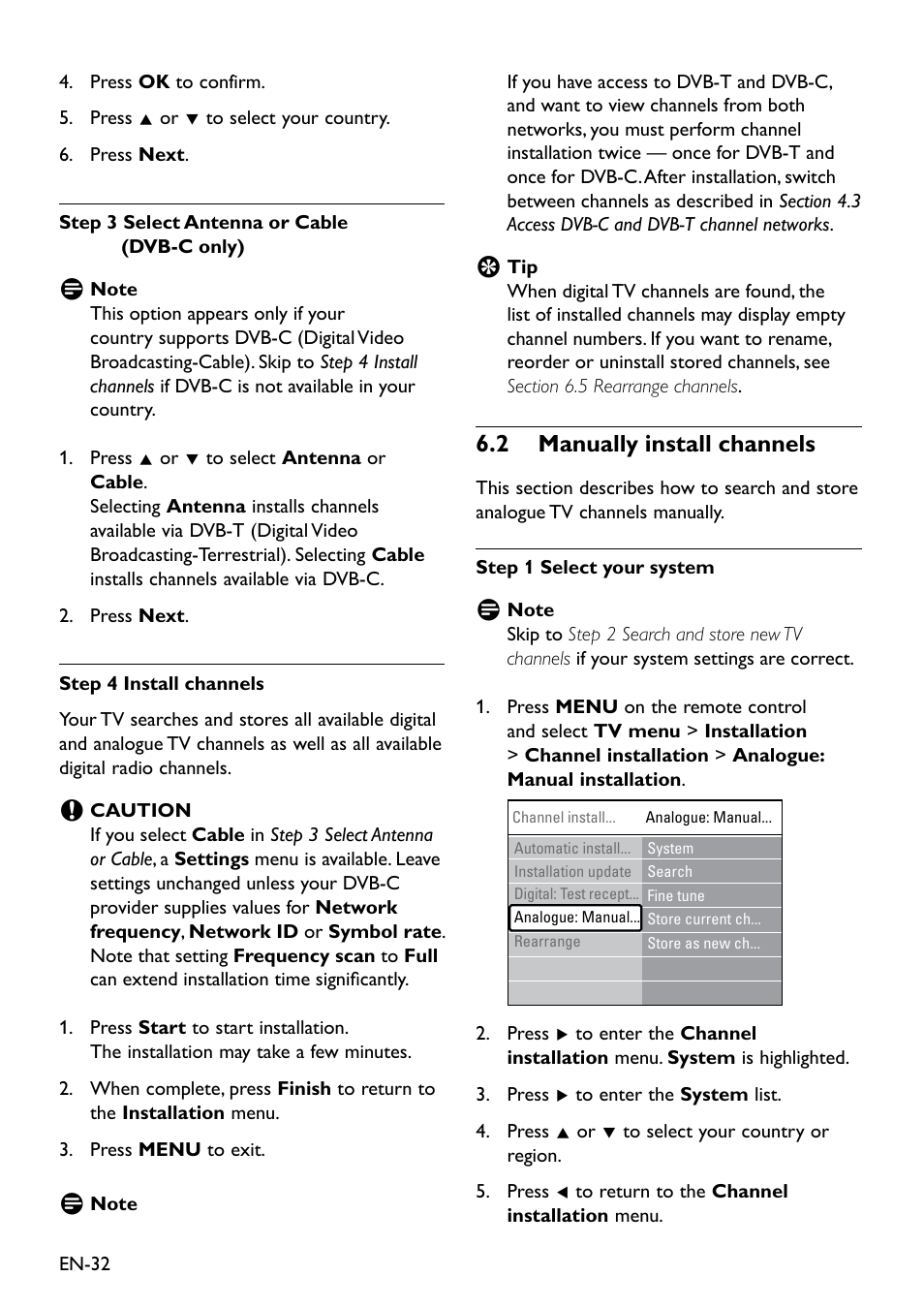2 manually install channels, 2 manually install channels, 6�2 manually install channels | Philips Remote Starter User Manual | Page 34 / 56