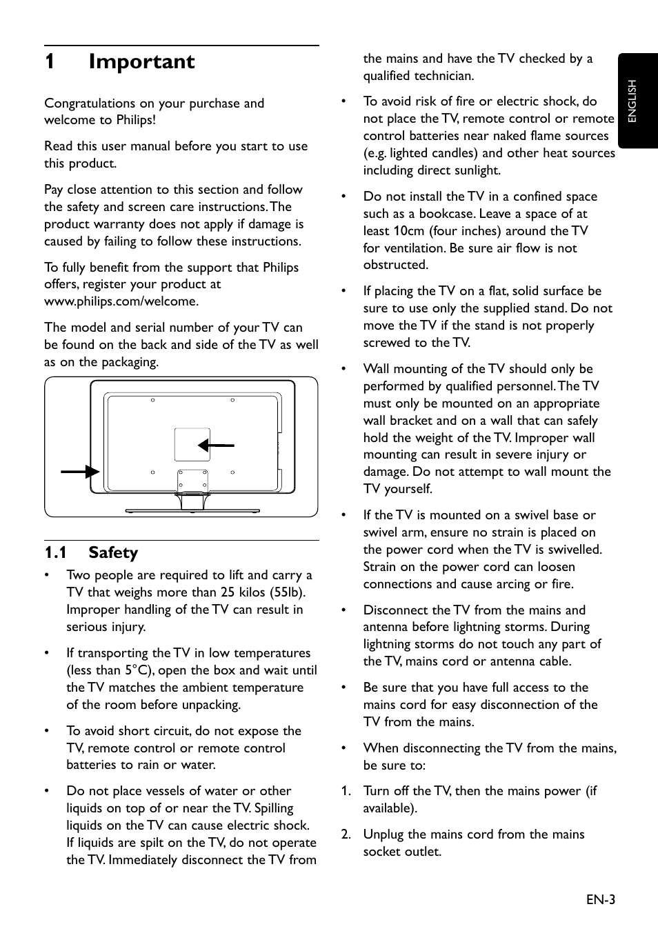 1 important, 1 safety, 1�1 safety | Philips Remote Starter User Manual | Page 5 / 56