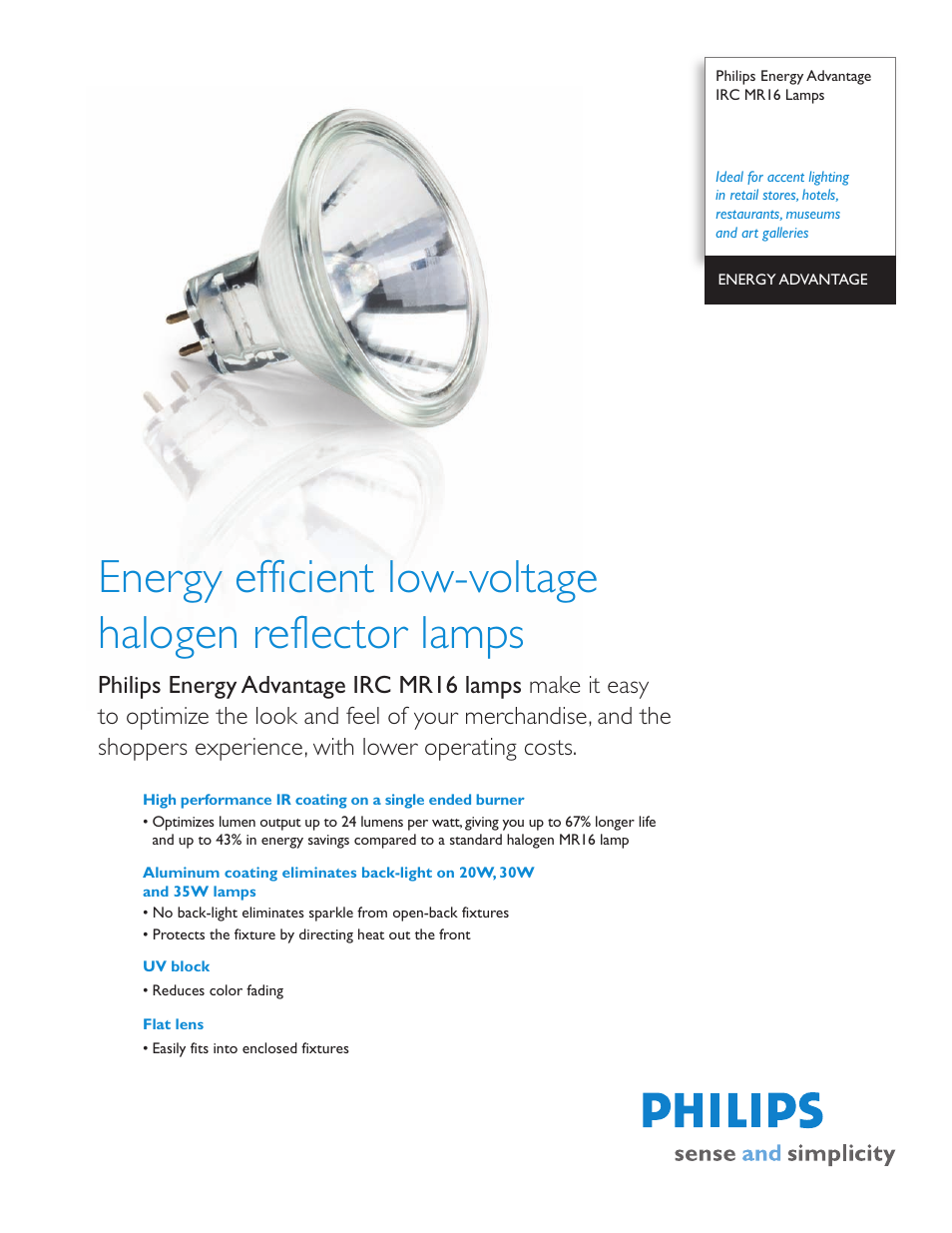 Philips Lamps IRC MR16 User Manual | 2 pages