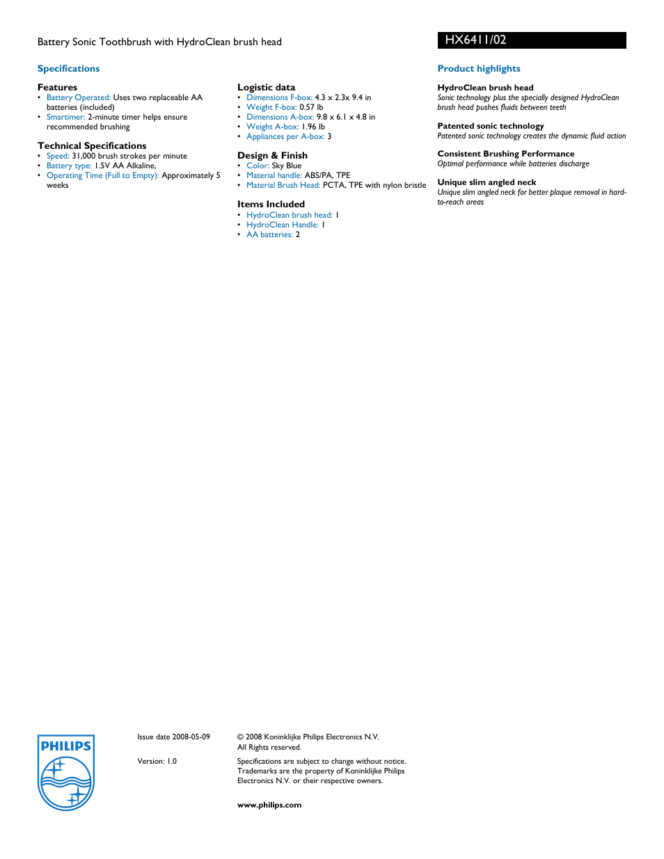 Philips HydroClean HX6411/02 User Manual | Page 2 / 2