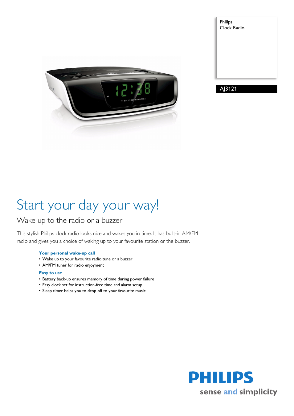 Philips AJ3121 User Manual | 2 pages