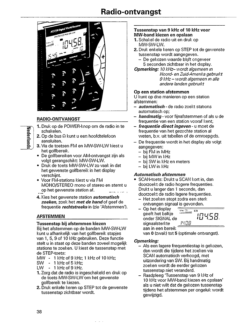 Radio-ontvangst, Afstemmen | Philips AE 3750 User Manual | Page 6 / 13