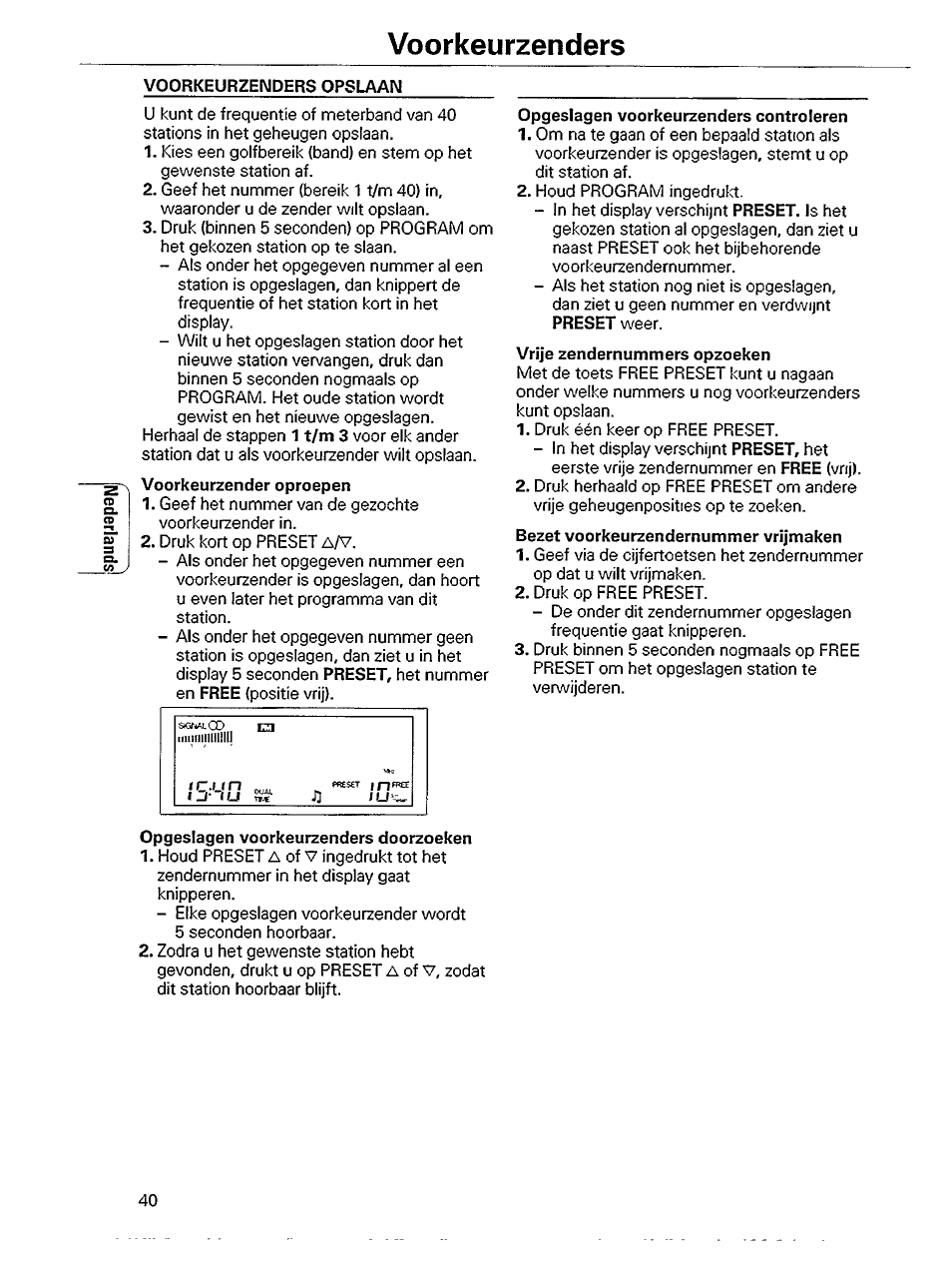 Voorkeurzenders, Voorkeurzenders opslaan, Opgeslagen voorkeurzenders doorzoeken | Opgeslagen voorkeurzenders controleren | Philips AE 3750 User Manual | Page 8 / 13
