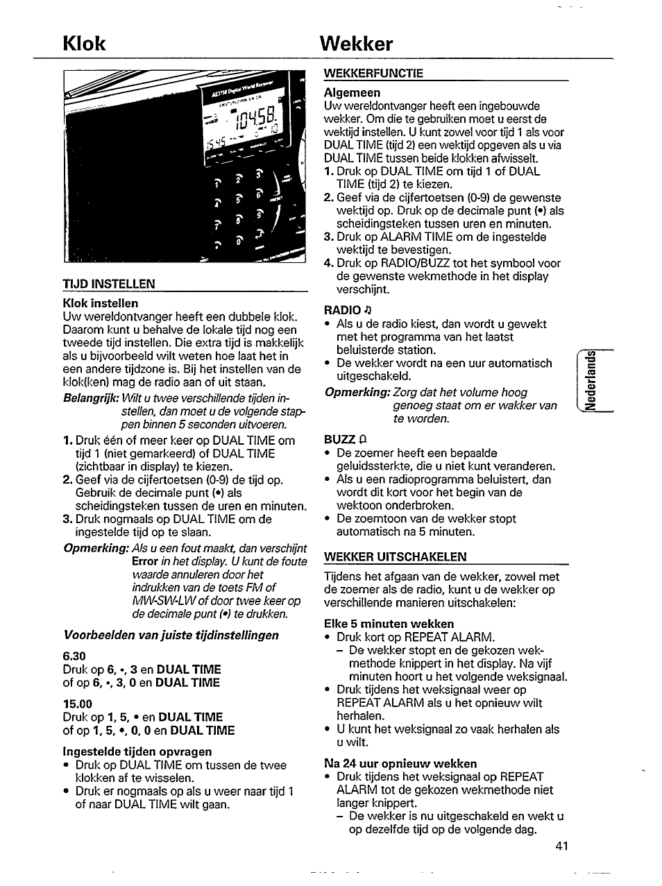 Klok instellen, Radio, Wekker uitschakelen | Elke 5 minuten wekken, Klok wekker | Philips AE 3750 User Manual | Page 9 / 13