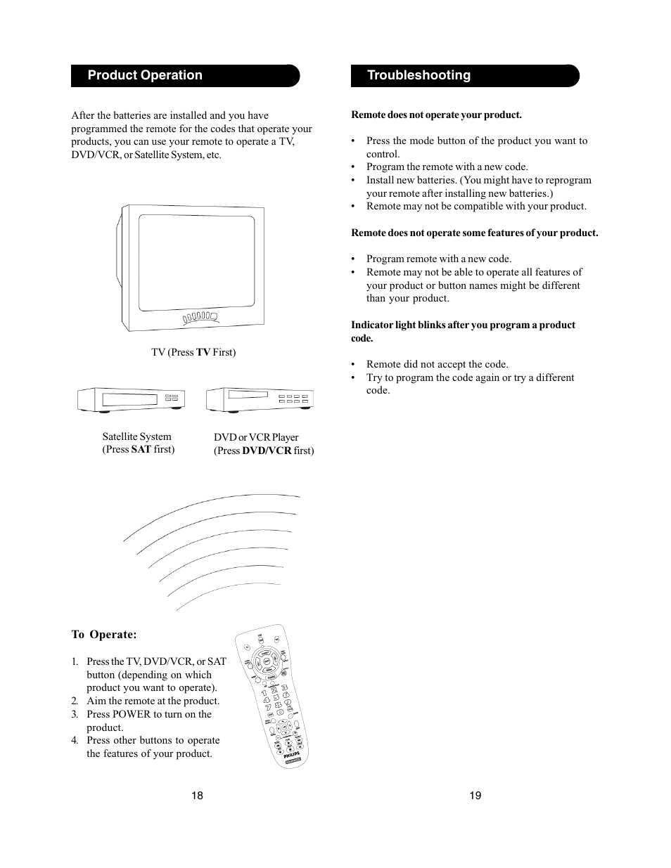 Troubleshooting, Product operation, Cd player (press cd first) | Philips PM335 User Manual | Page 10 / 11