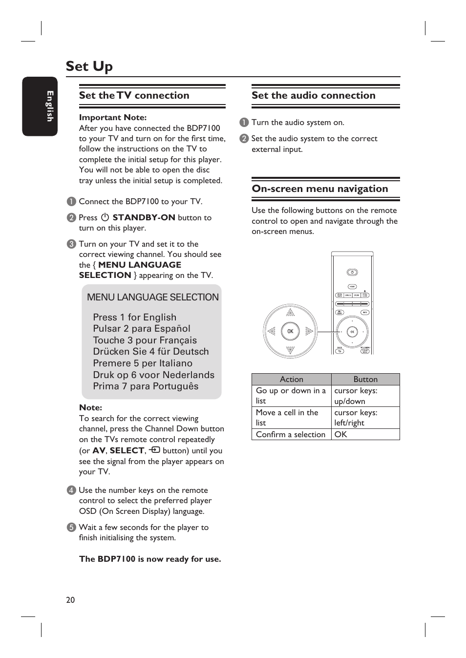 Set up | Philips BDP7100 User Manual | Page 20 / 40