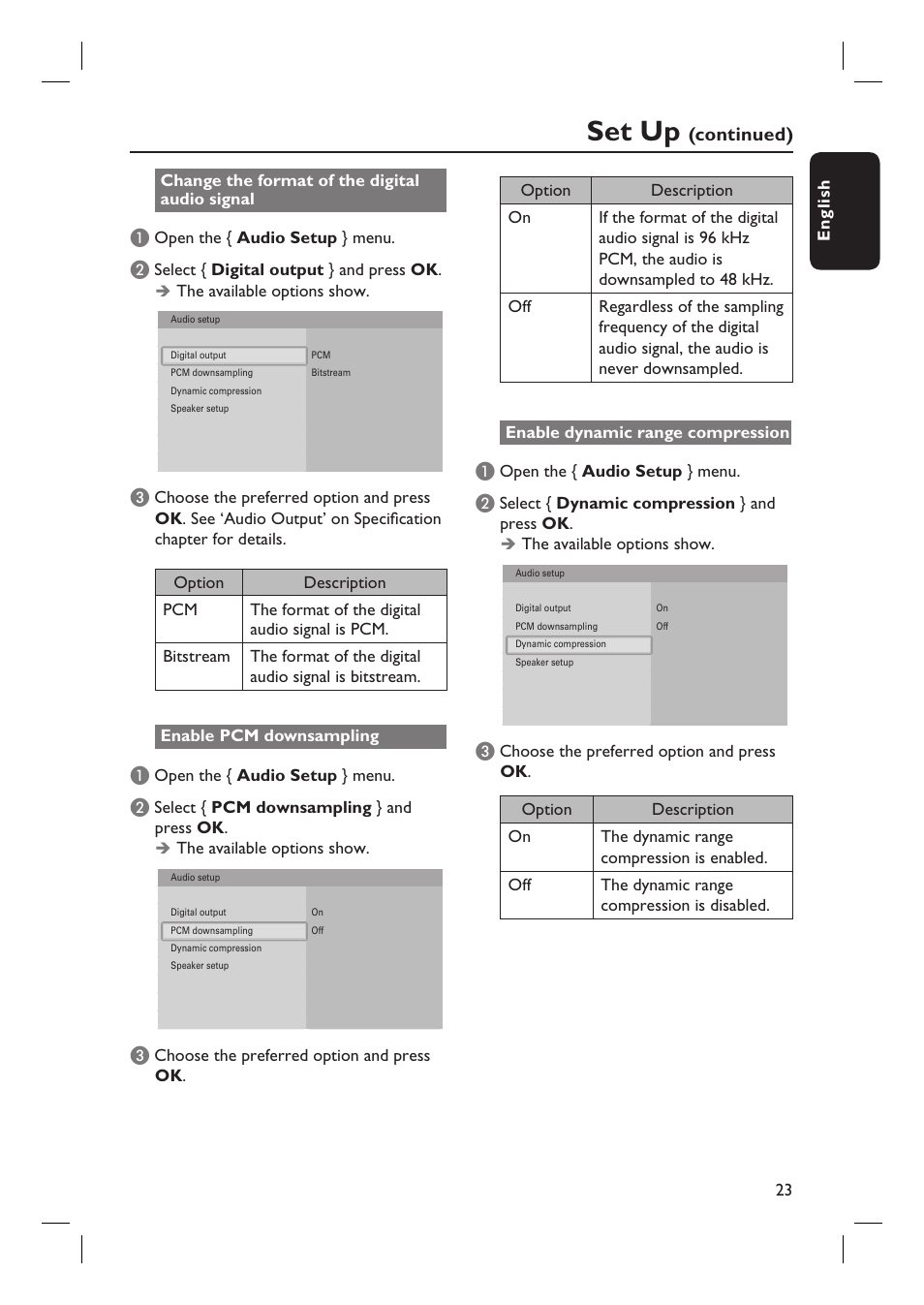 Set up | Philips BDP7100 User Manual | Page 23 / 40