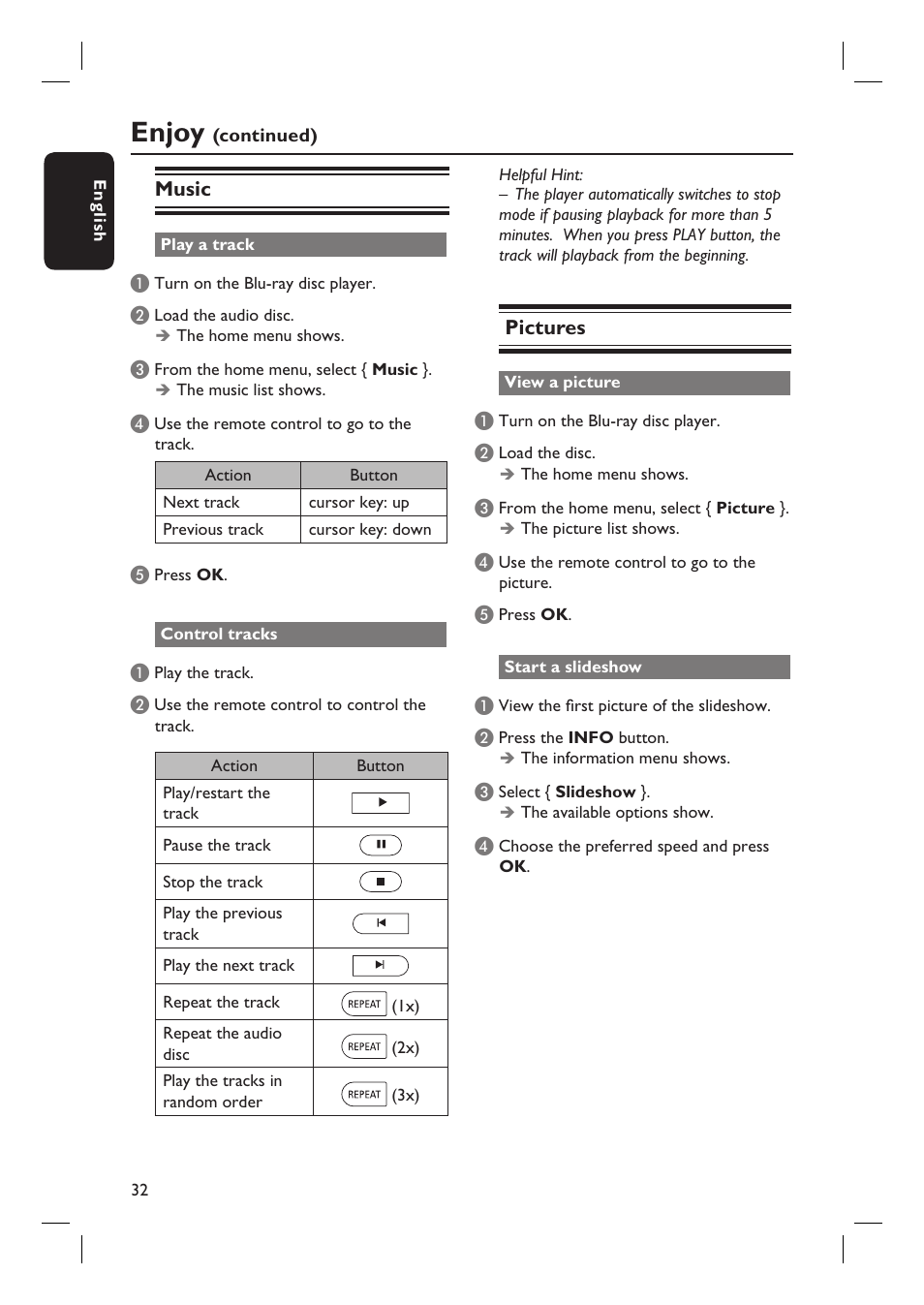 Enjoy, Pictures, Music | Philips BDP7100 User Manual | Page 32 / 40