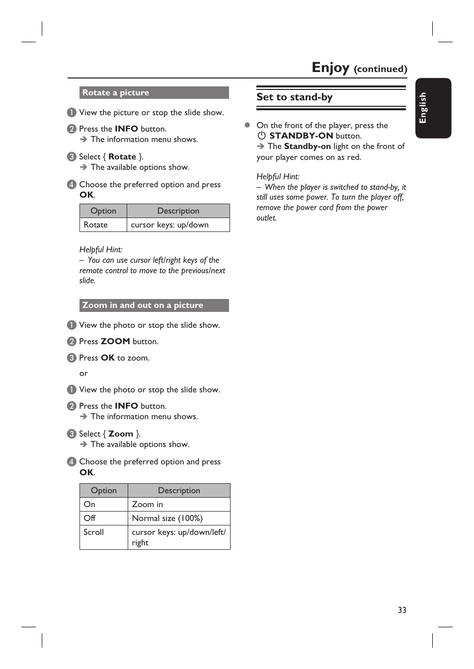 Enjoy, Set to stand-by | Philips BDP7100 User Manual | Page 33 / 40