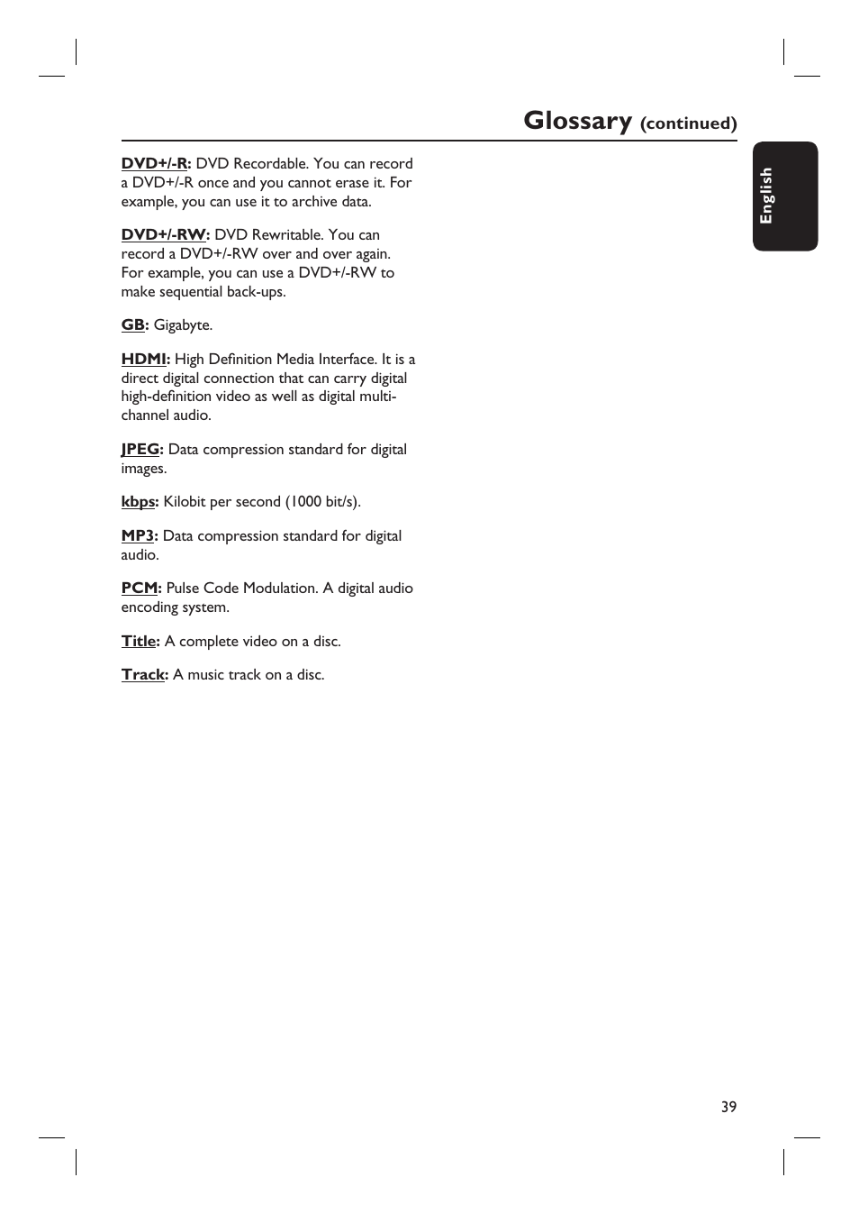 Glossary | Philips BDP7100 User Manual | Page 39 / 40