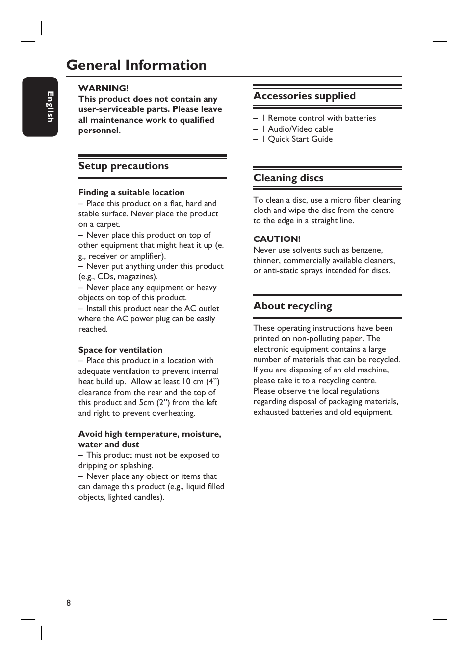 General information | Philips BDP7100 User Manual | Page 8 / 40