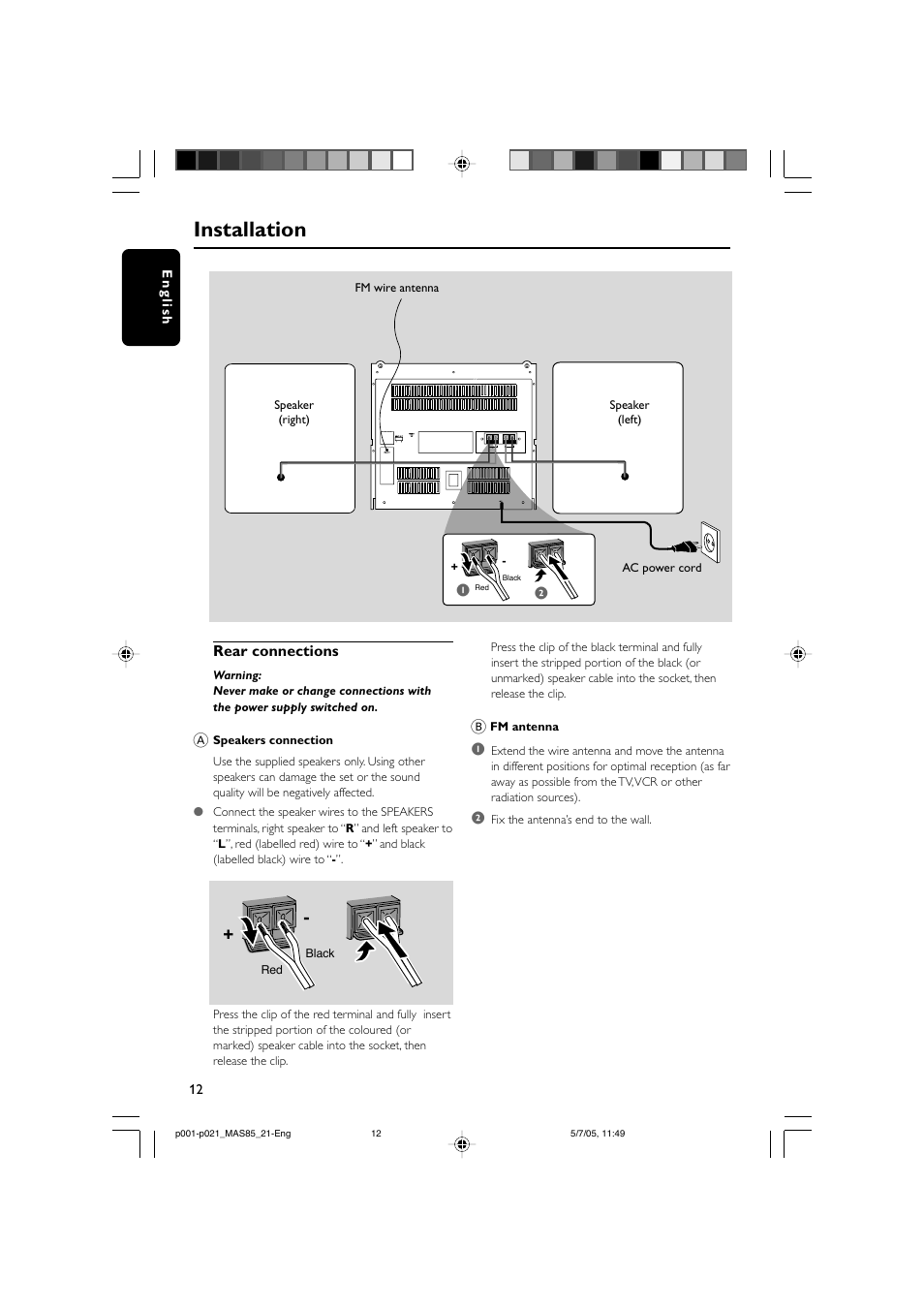 Installation | Philips MAS85 User Manual | Page 12 / 21