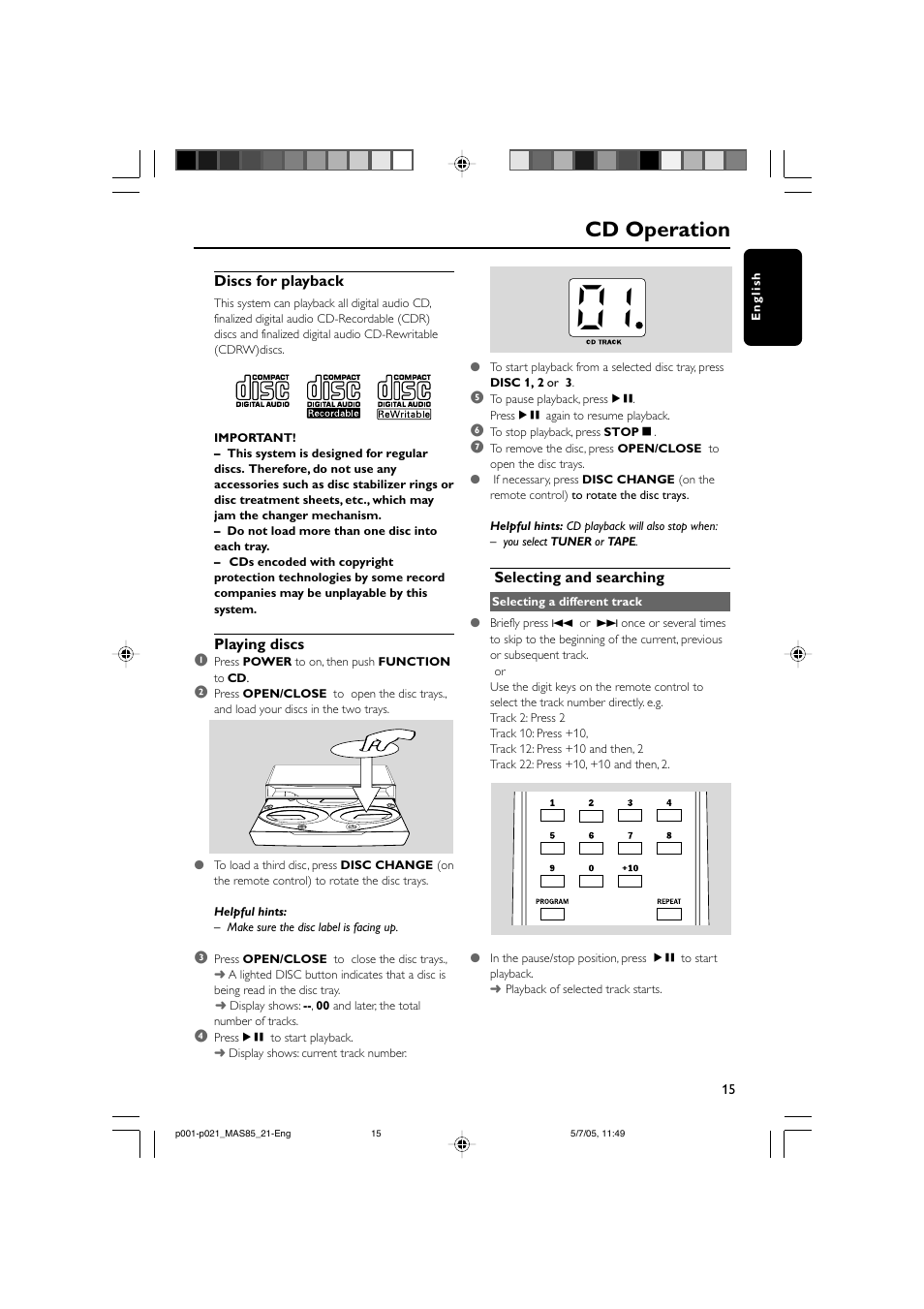 Cd operation | Philips MAS85 User Manual | Page 15 / 21