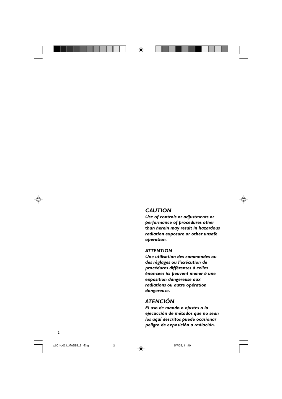 Caution, Atención | Philips MAS85 User Manual | Page 2 / 21