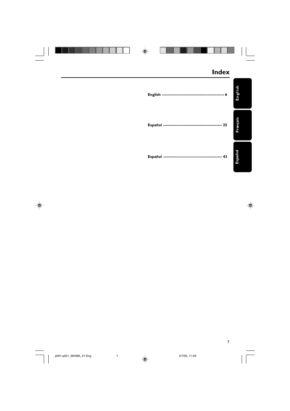 Index | Philips MAS85 User Manual | Page 7 / 21