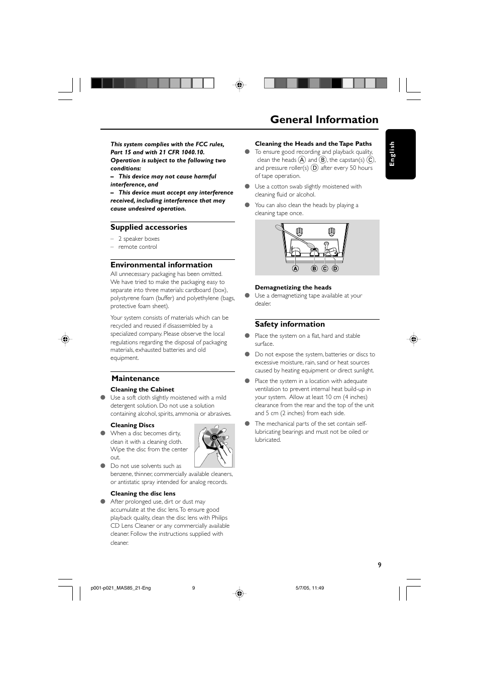 General information | Philips MAS85 User Manual | Page 9 / 21