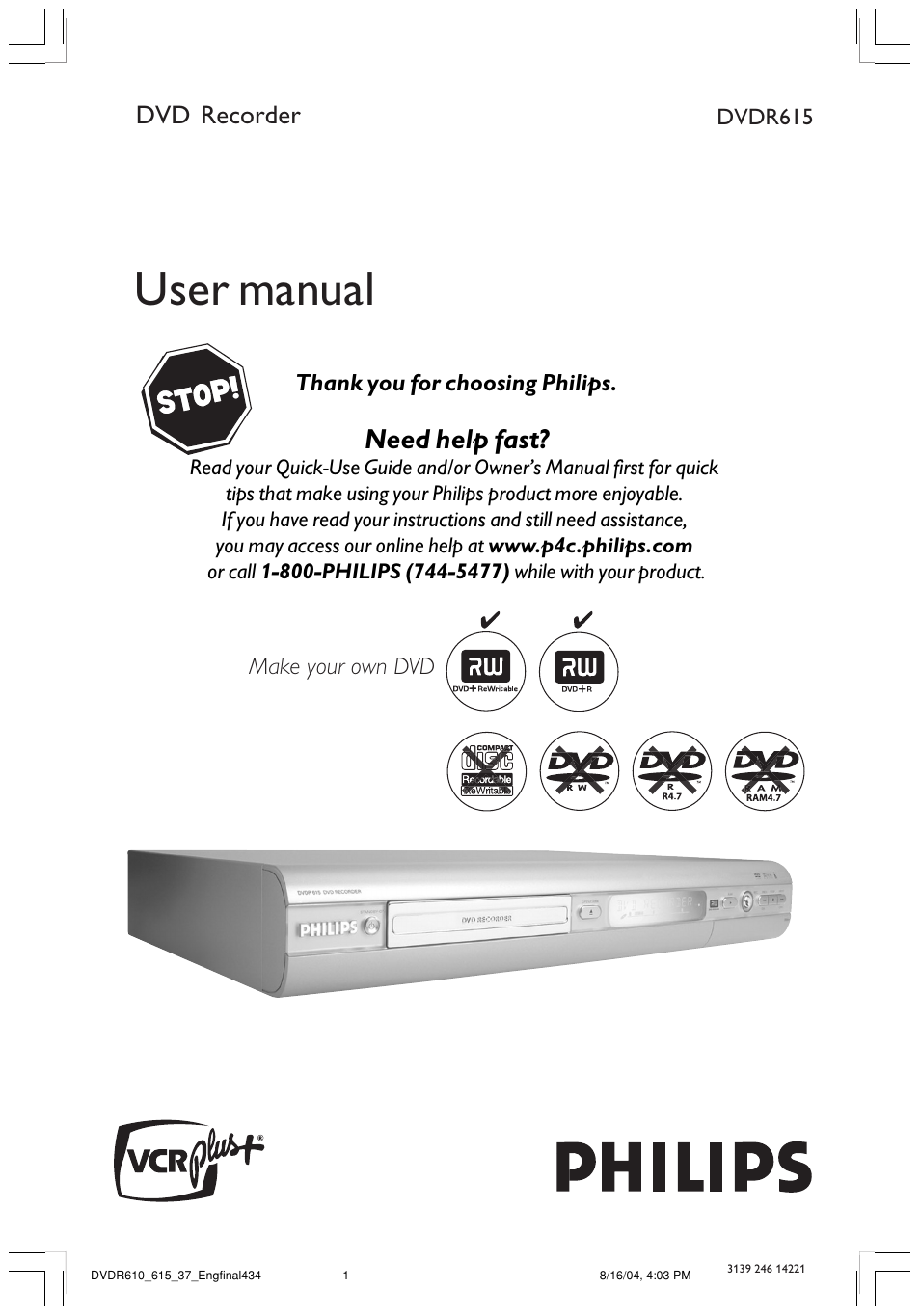 Philips DVDR615 User Manual | 74 pages