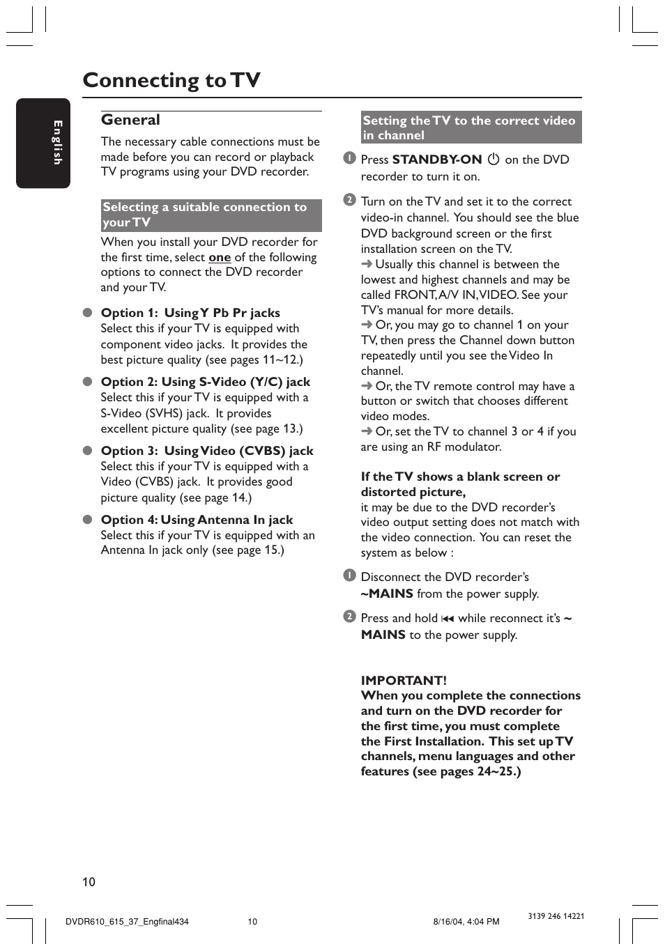 Connecting to tv | Philips DVDR615 User Manual | Page 10 / 74