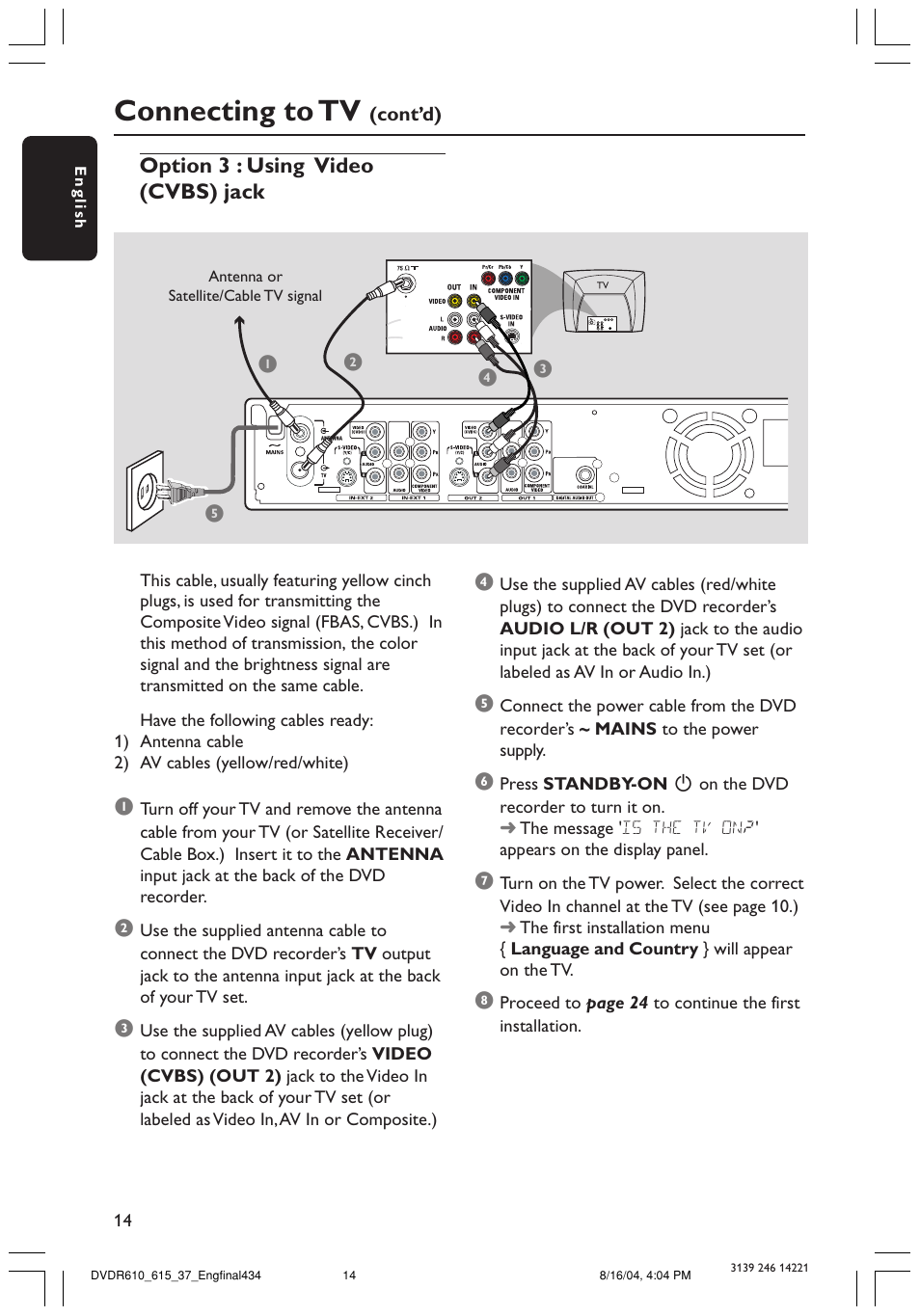 Connecting to tv | Philips DVDR615 User Manual | Page 14 / 74