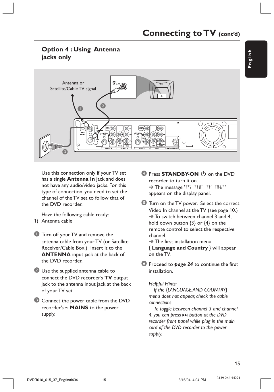 Connecting to tv | Philips DVDR615 User Manual | Page 15 / 74