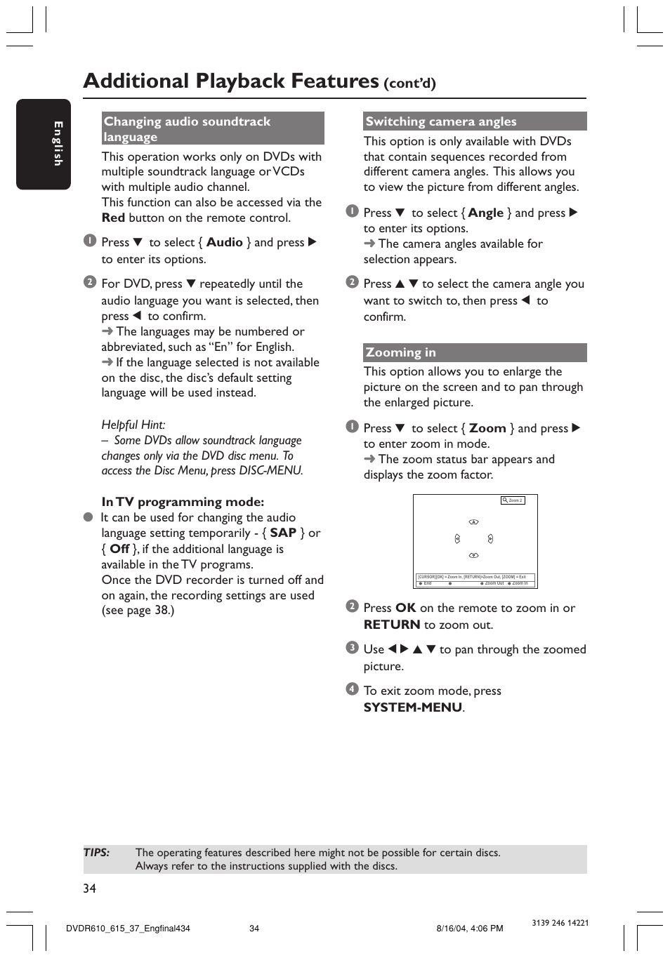Additional playback features | Philips DVDR615 User Manual | Page 34 / 74