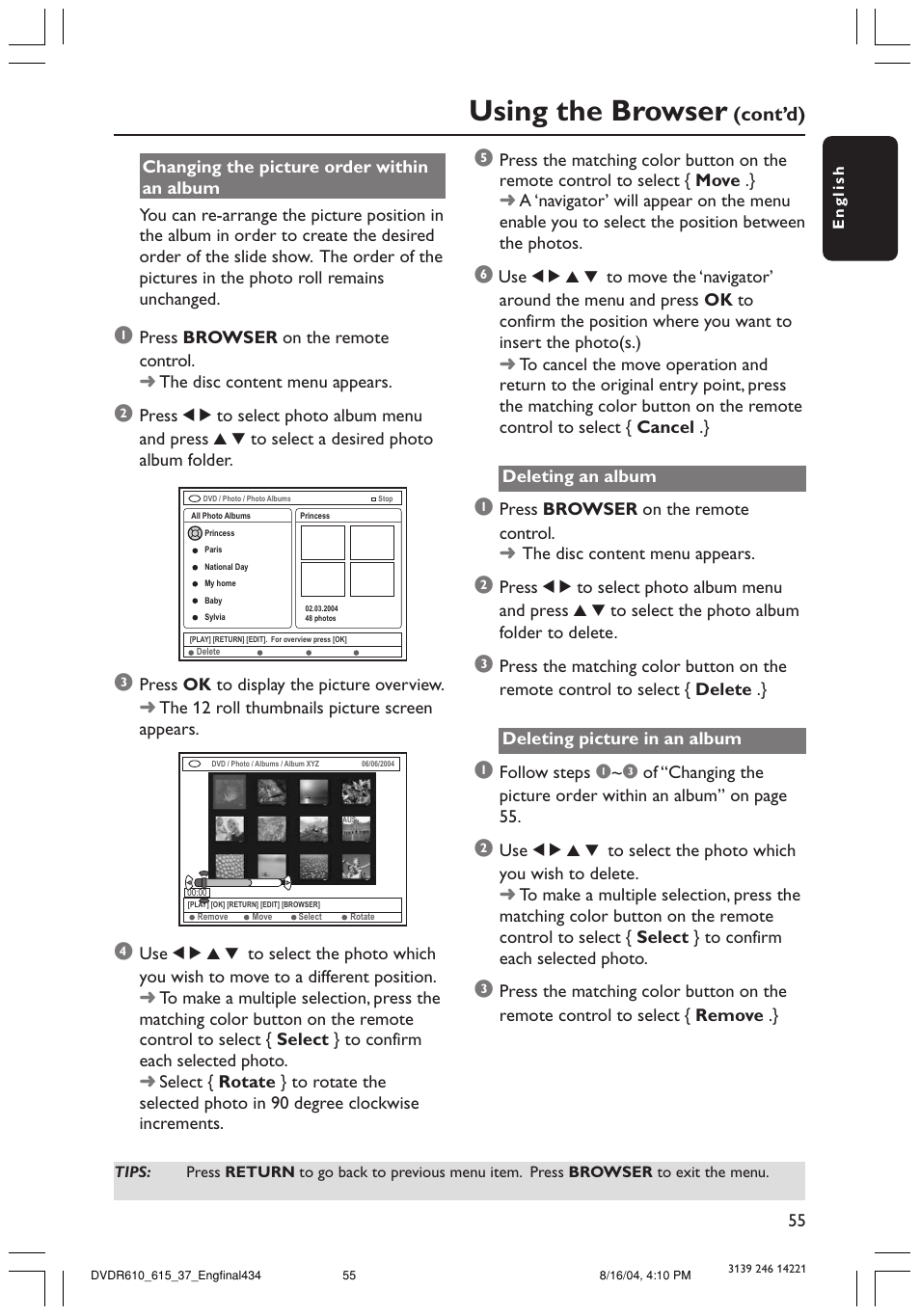 Using the browser | Philips DVDR615 User Manual | Page 55 / 74