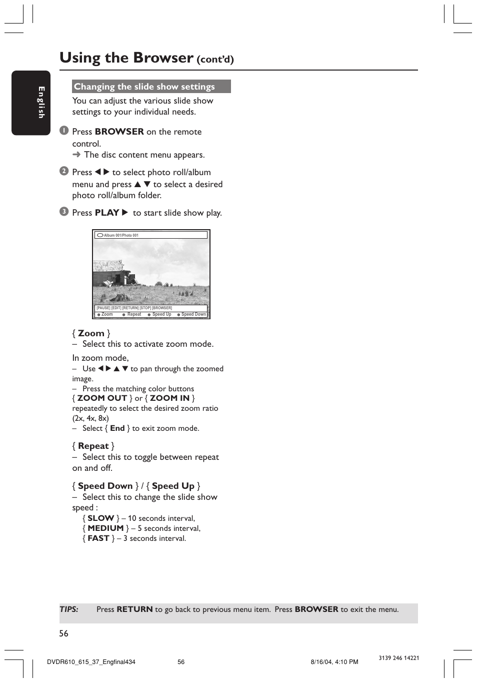 Using the browser | Philips DVDR615 User Manual | Page 56 / 74