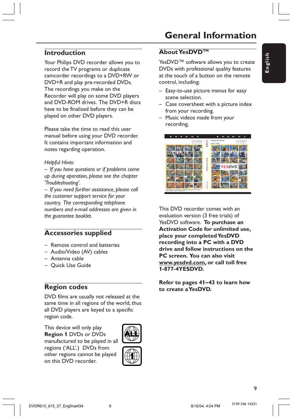 General information | Philips DVDR615 User Manual | Page 9 / 74
