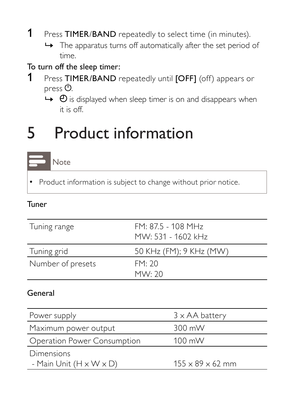 5 product information | Philips AE3300 User Manual | Page 11 / 13