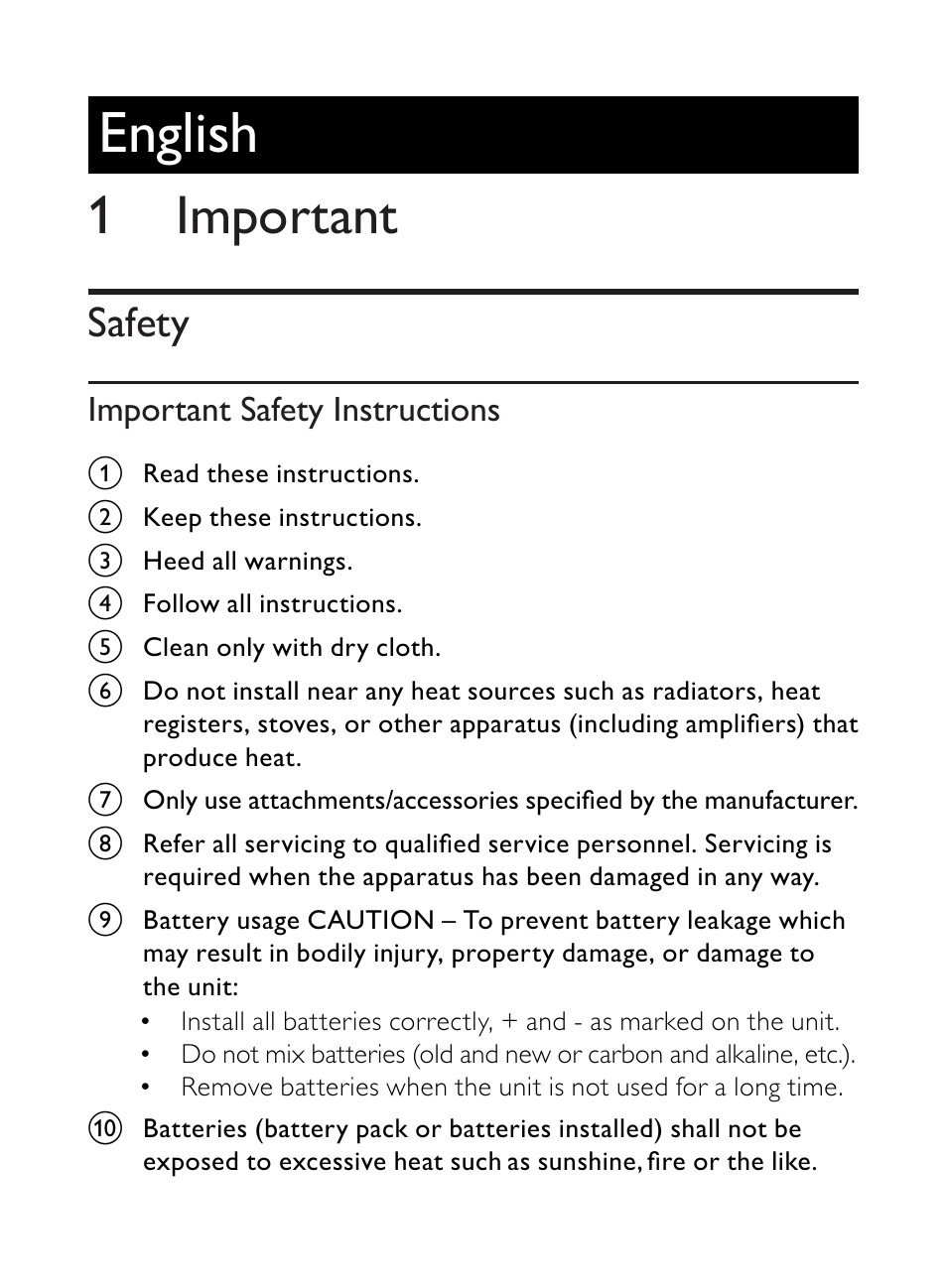 English, 1 important, Safety | Important safety instructions | Philips AE3300 User Manual | Page 3 / 13