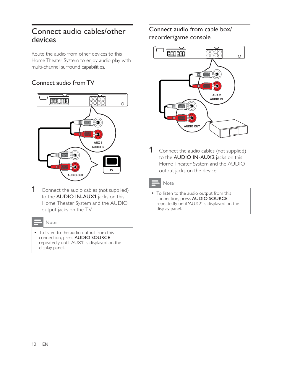 Connect audio cables/other devices, Connect audio from tv | Philips HTS3181 User Manual | Page 12 / 38