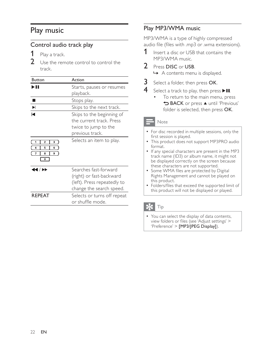 Play music | Philips HTS3181 User Manual | Page 22 / 38